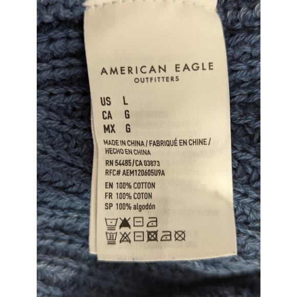 AMERICAN EAGLE! "DISTRESSED" BLUE DENIM INSPIRED BULKY KNIT SWEATER! SZ L - Picture 7 of 9